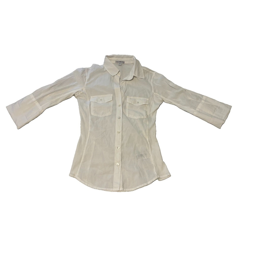 James Perse Sheer Slub Side Panel Shirt in White Size 1 Small